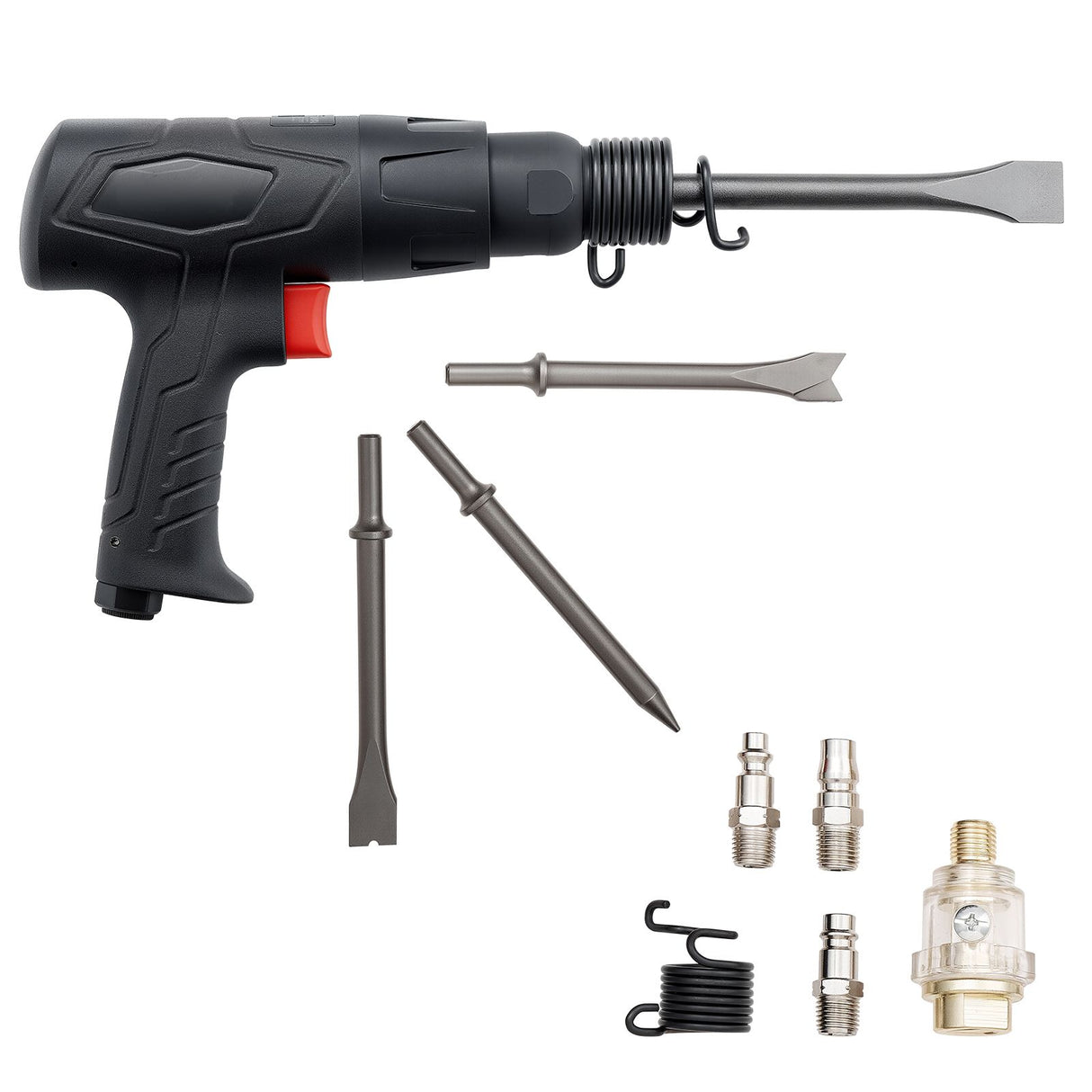 Air Hammer, 2500-2700BPM Pneumatic Hammer with 70mm Stroke & 4PCS 170mm Long Barrel Chisels, Pistol-Grip Compact Air Chisel Pneumatic Shovel Tool for Cutting Scraping Demolishing
