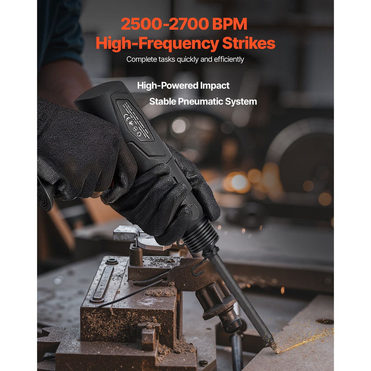 Air Hammer, 2500-2700BPM Pneumatic Hammer with 70mm Stroke & 4PCS 170mm Long Barrel Chisels, Pistol-Grip Compact Air Chisel Pneumatic Shovel Tool for Cutting Scraping Demolishing
