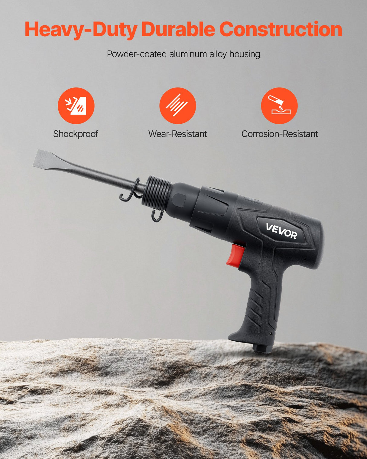 Air Hammer, 2500-2700BPM Pneumatic Hammer with 70mm Stroke & 4PCS 170mm Long Barrel Chisels, Pistol-Grip Compact Air Chisel Pneumatic Shovel Tool for Cutting Scraping Demolishing