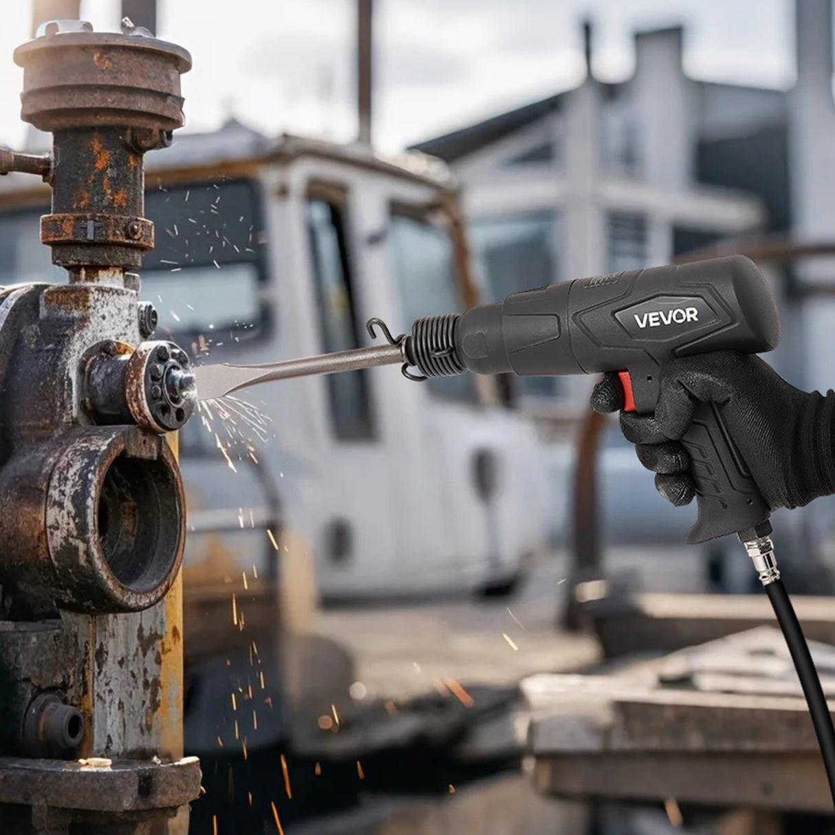 Air Hammer, 2500-2700BPM Pneumatic Hammer with 70mm Stroke & 4PCS 170mm Long Barrel Chisels, Pistol-Grip Compact Air Chisel Pneumatic Shovel Tool for Cutting Scraping Demolishing