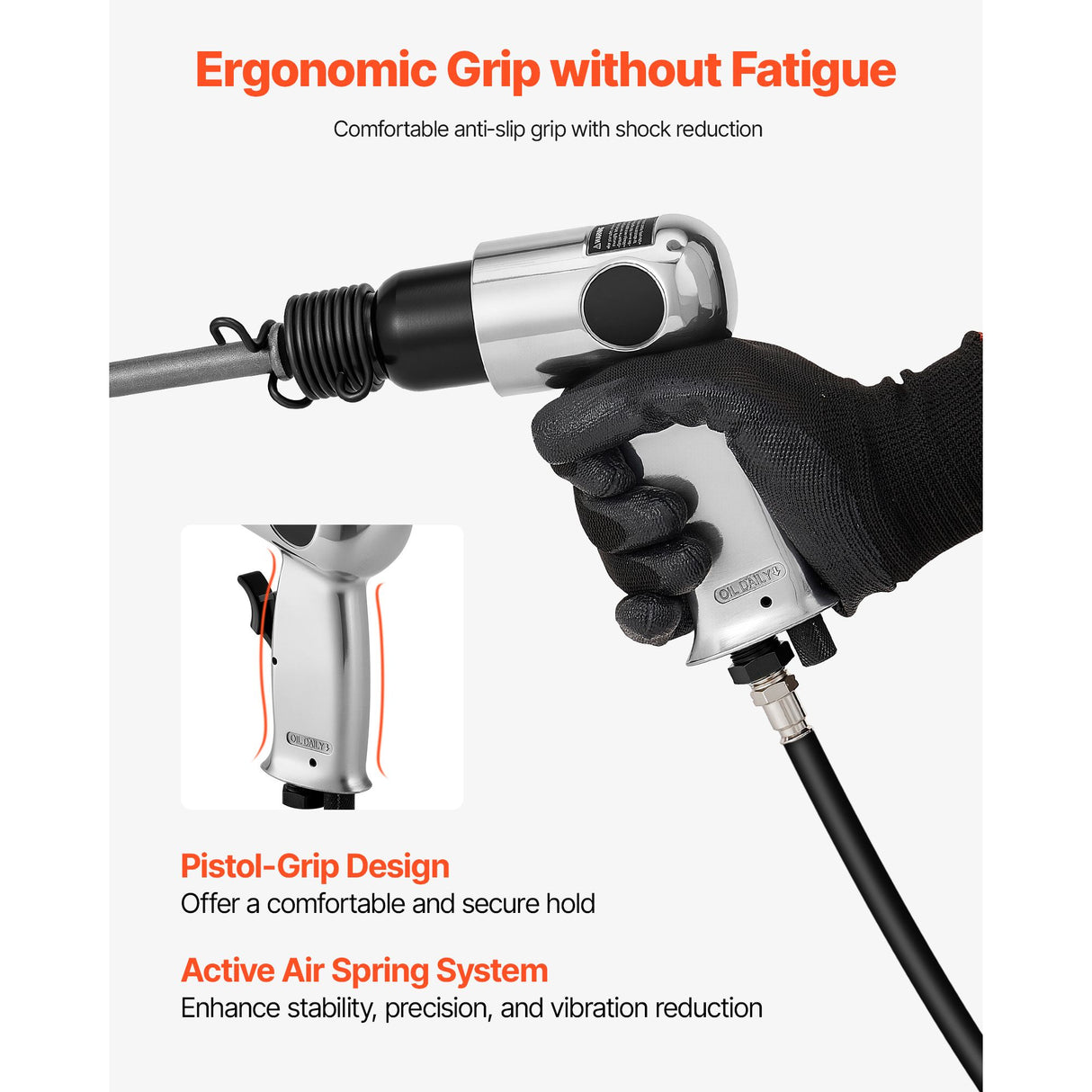 Air Hammer, 4500BPM Pneumatic Hammer with 40mm Stroke & 4PCS Chisels Round Shank, Lightweight & Compact Air Chisel Pneumatic Shovel Tool for Cutting Punching Scraping