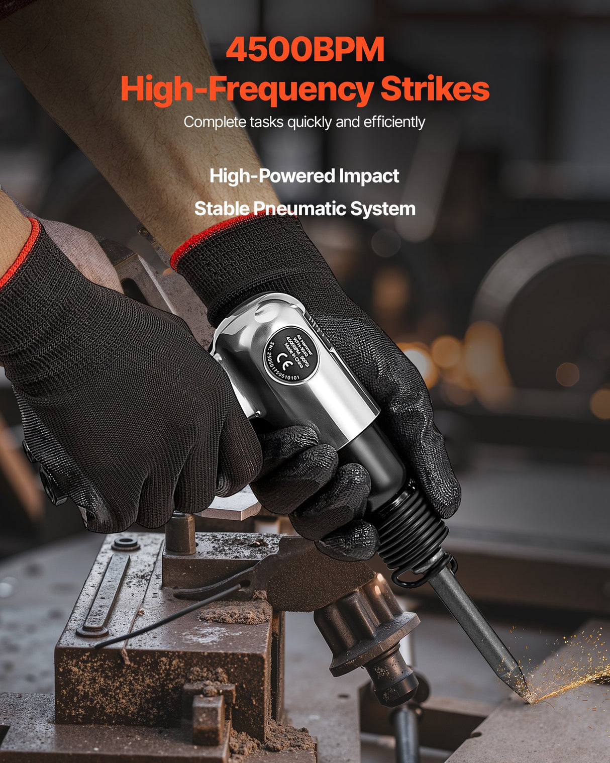 Air Hammer, 4500BPM Pneumatic Hammer with 40mm Stroke & 4PCS Chisels Round Shank, Lightweight & Compact Air Chisel Pneumatic Shovel Tool for Cutting Punching Scraping