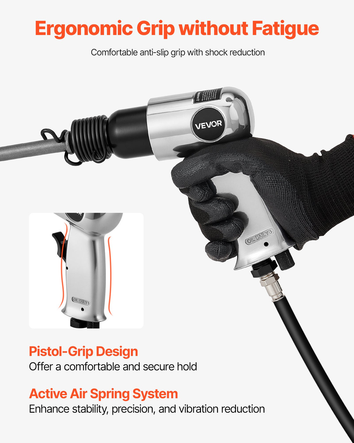 Air Hammer, 4500BPM Pneumatic Hammer with 40mm Stroke & 4PCS Chisels Round Shank, Lightweight & Compact Air Chisel Pneumatic Shovel Tool for Cutting Punching Scraping