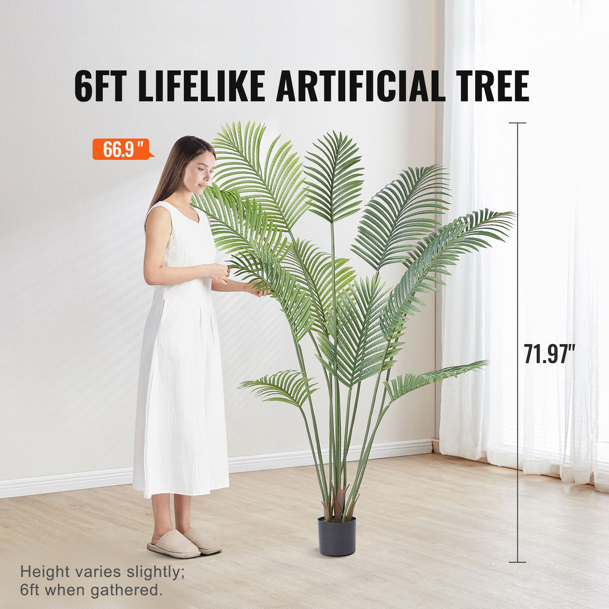 Artificial Palm Tree, 1.8mTall Faux Plant, Secure PE Material & Anti-Tip Tilt Protection Low-Maintenance Plant, Lifelike Green Fake Tree for Home Office Warehouse Decor Indoor Outdoor