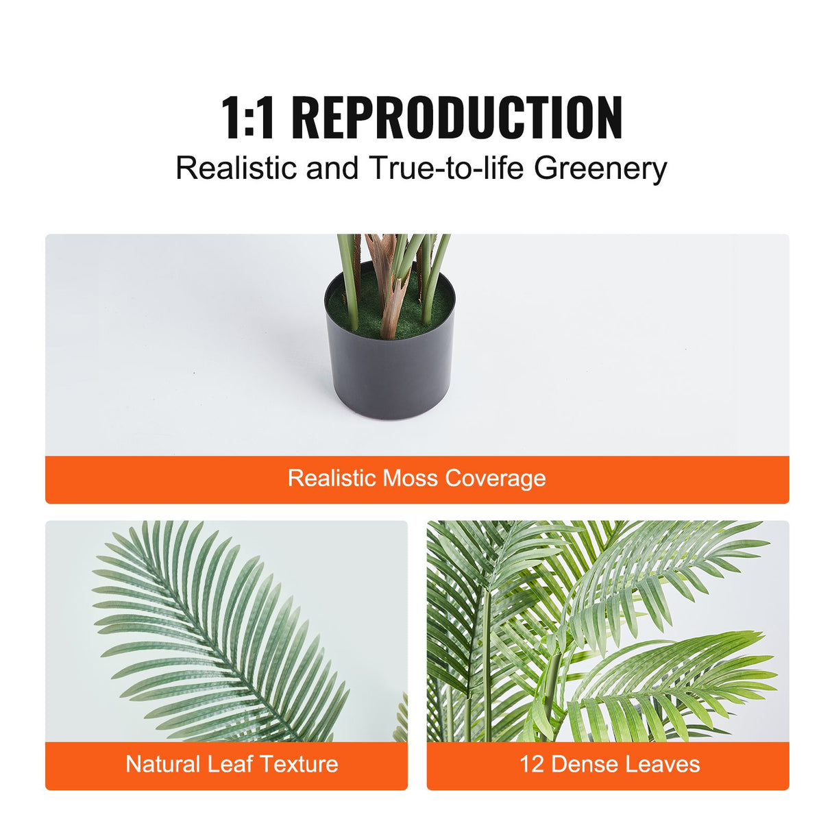Artificial Palm Tree, 1.8mTall Faux Plant, Secure PE Material & Anti-Tip Tilt Protection Low-Maintenance Plant, Lifelike Green Fake Tree for Home Office Warehouse Decor Indoor Outdoor