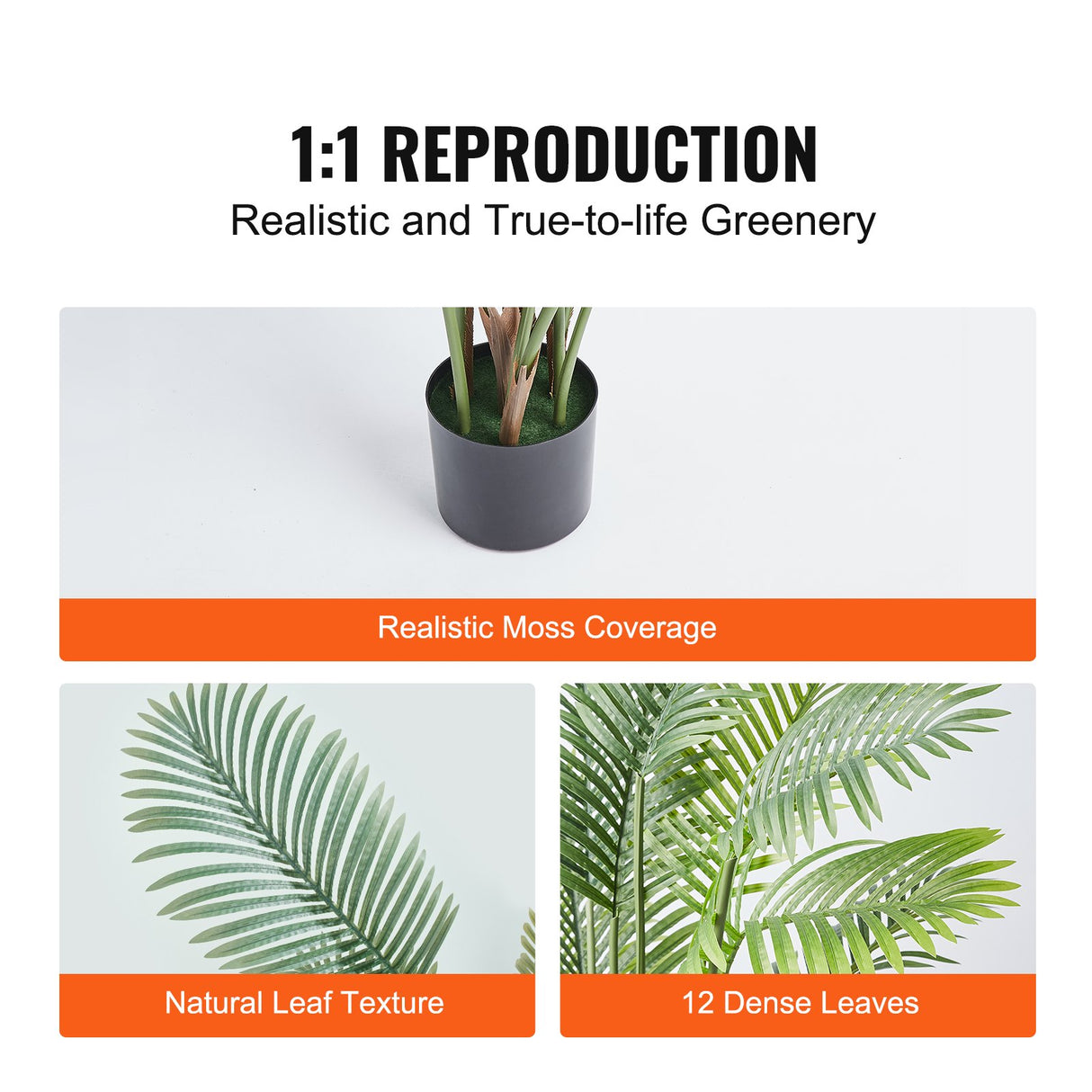 Artificial Palm Tree, 1.8mTall Faux Plant, Secure PE Material & Anti-Tip Tilt Protection Low-Maintenance Plant, Lifelike Green Fake Tree for Home Office Warehouse Decor Indoor Outdoor