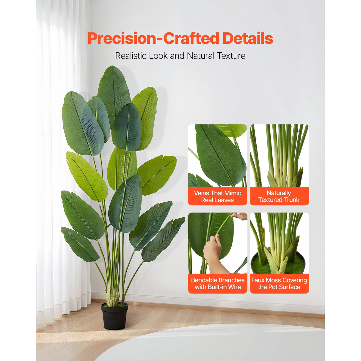 Artificial Bird of Paradise 1829 mm Tall, Fake Tropical Plants with with 13 Trunks & White Pot, Faux Floor Silk Tree, Large Trees for Home Office Living Room Decor House Warming, Indoor Outdoor