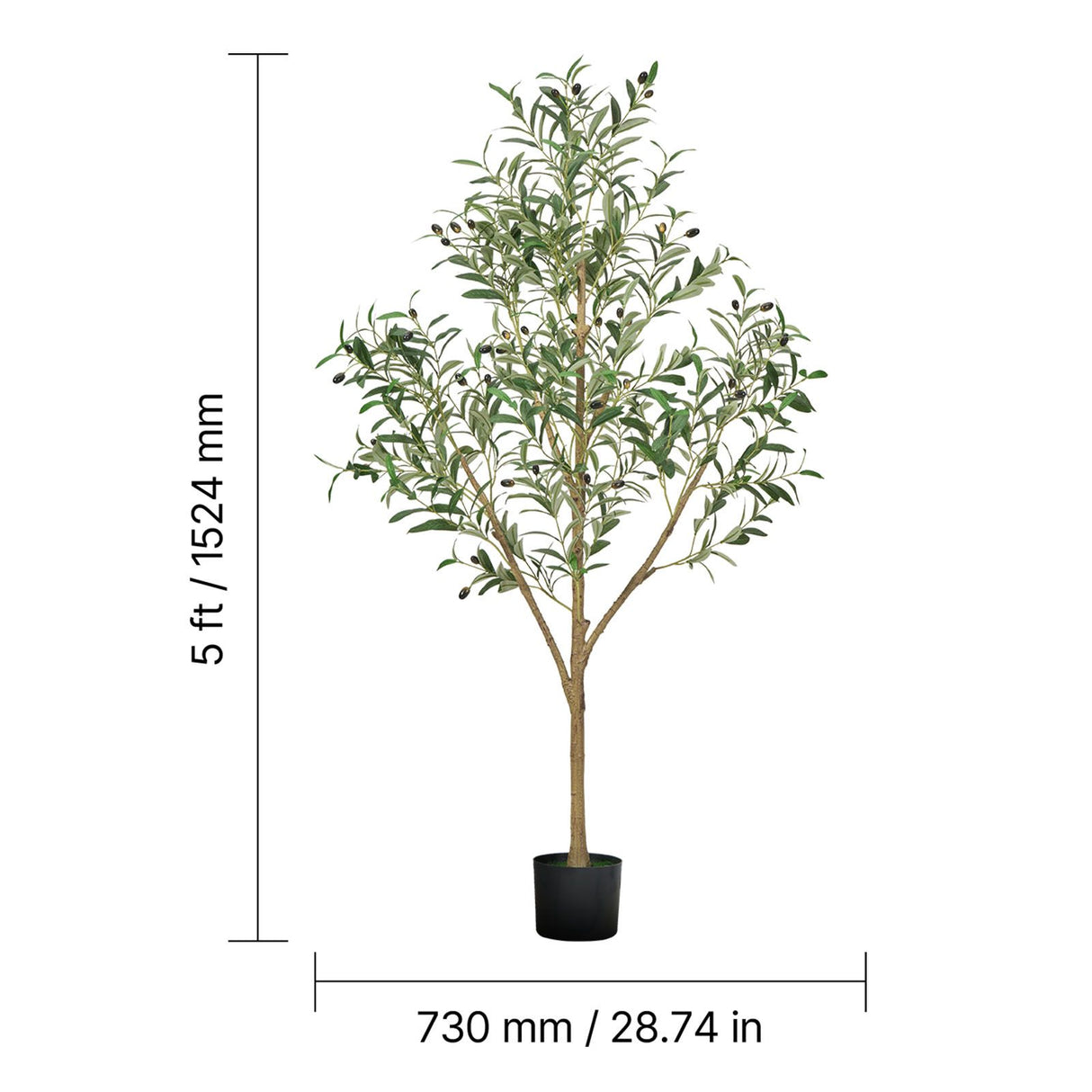 150cm Artificial Olive Tree with Black Pot, Tall Fake Tree with Natural Wood Trunk & Realistic Green Leaves and Fruits, Indoor Faux Plant for Home, Office, Living Room, Corner Decor