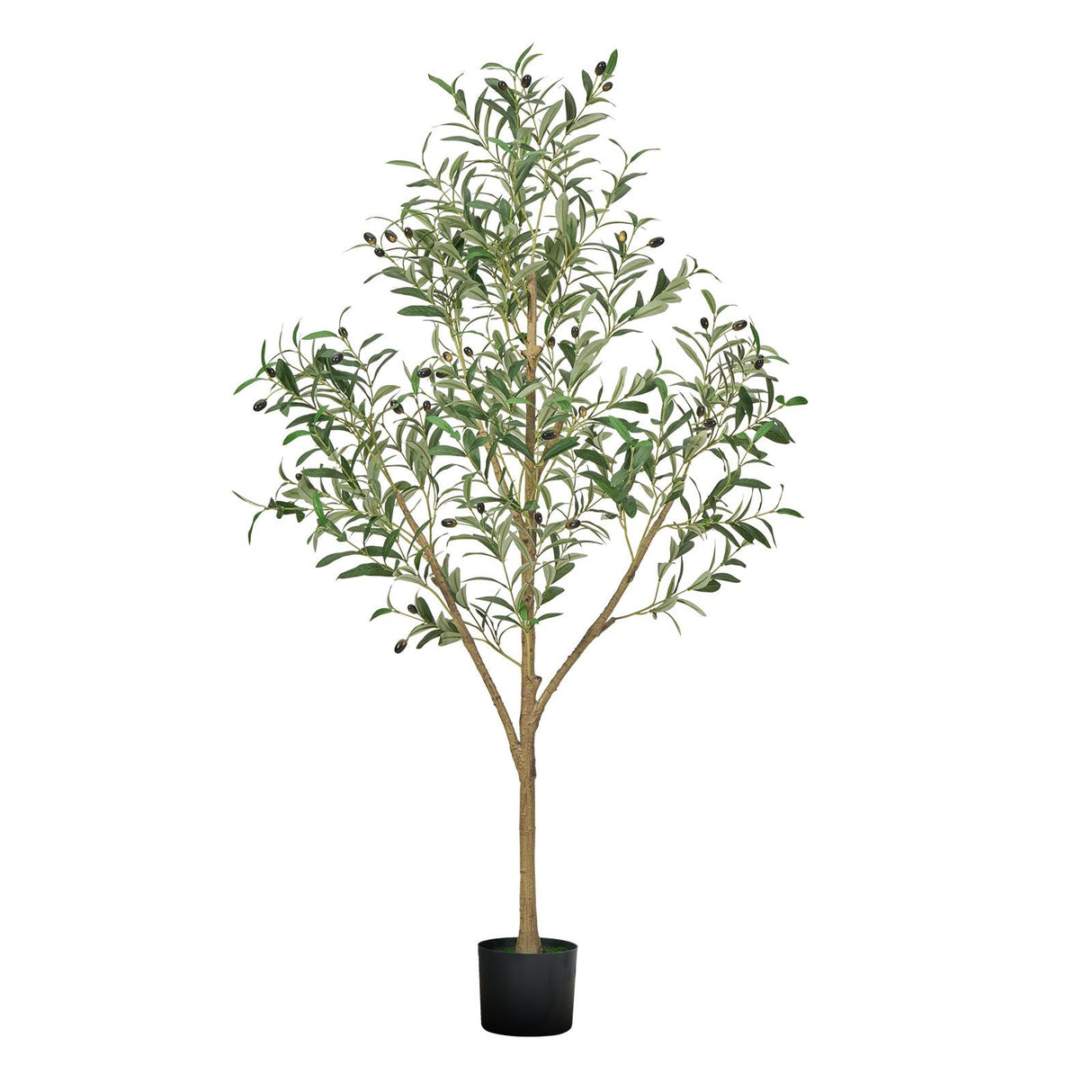 150cm Artificial Olive Tree with Black Pot, Tall Fake Tree with Natural Wood Trunk & Realistic Green Leaves and Fruits, Indoor Faux Plant for Home, Office, Living Room, Corner Decor