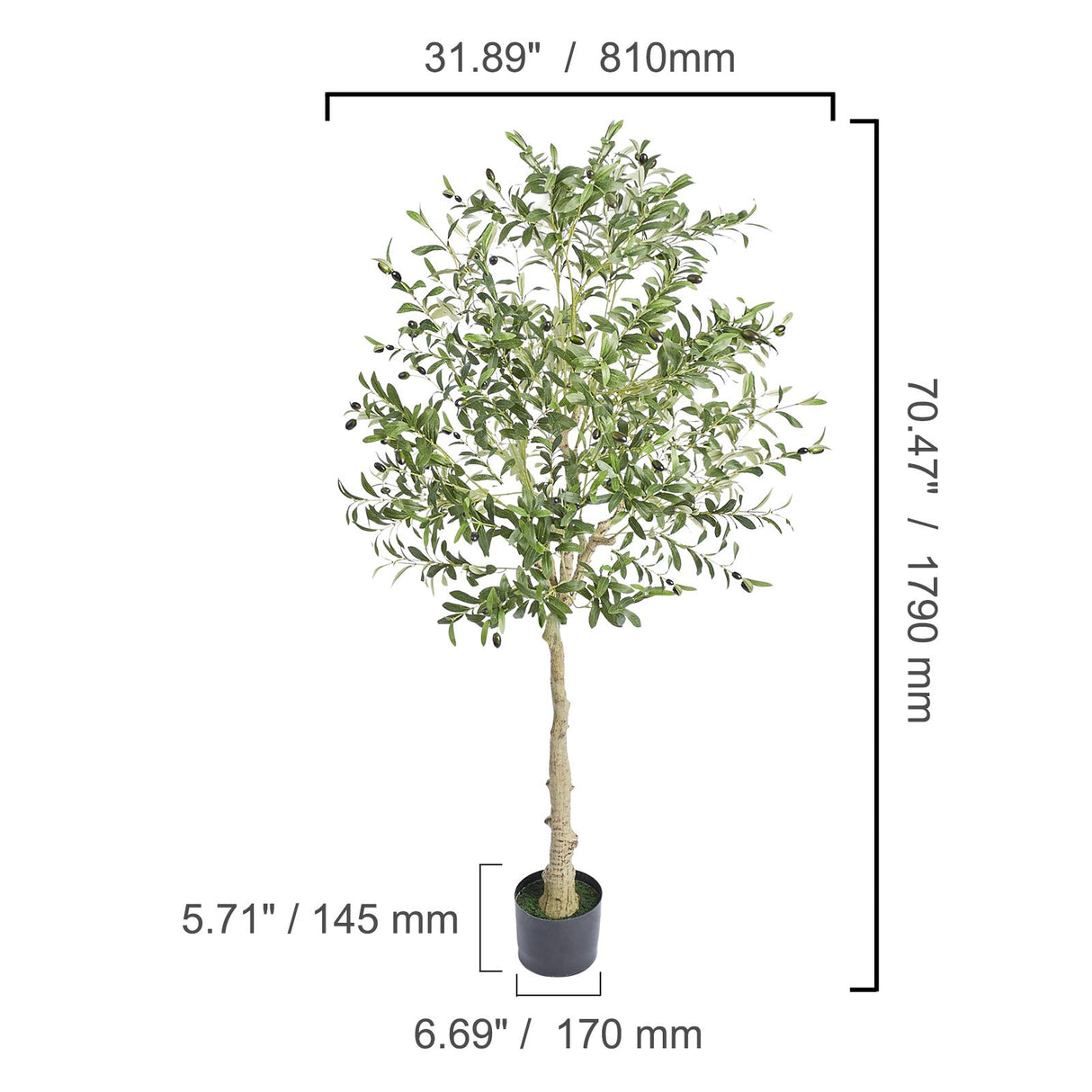 Artificial Olive Tree, 15.2cm Tall Faux Plant, Secure PE Material & Anti-Tip Tilt Protection Low-Maintenance Plant, Lifelike Green Fake Potted Tree for Home Office Warehouse Decor Indoor Outdoor