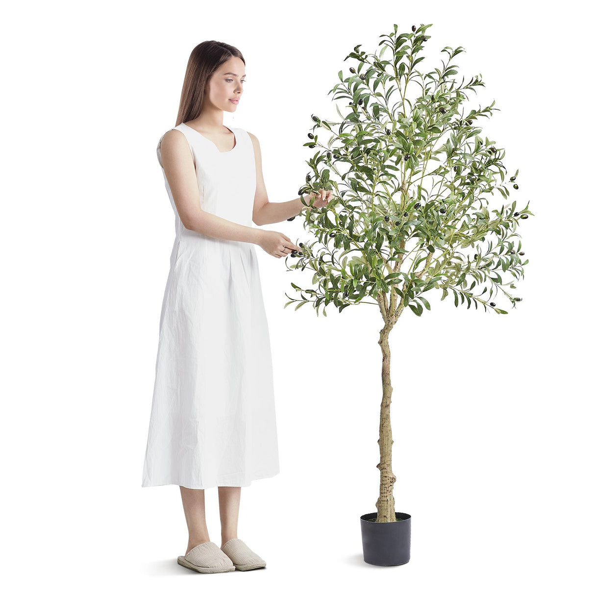 Artificial Olive Tree, 15.2cm Tall Faux Plant, Secure PE Material & Anti-Tip Tilt Protection Low-Maintenance Plant, Lifelike Green Fake Potted Tree for Home Office Warehouse Decor Indoor Outdoor