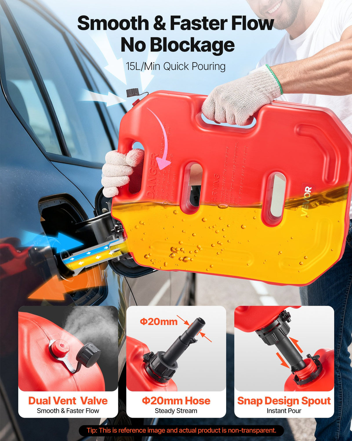 Fuel Container, 10 L, Gas Can with Spout and Lockable Bracket, 15 L/min Max Flow Rate, Secure & Leak-proof, Portable Flat Fluid Container for Most Cars Motorcycle ATV UTV, Red