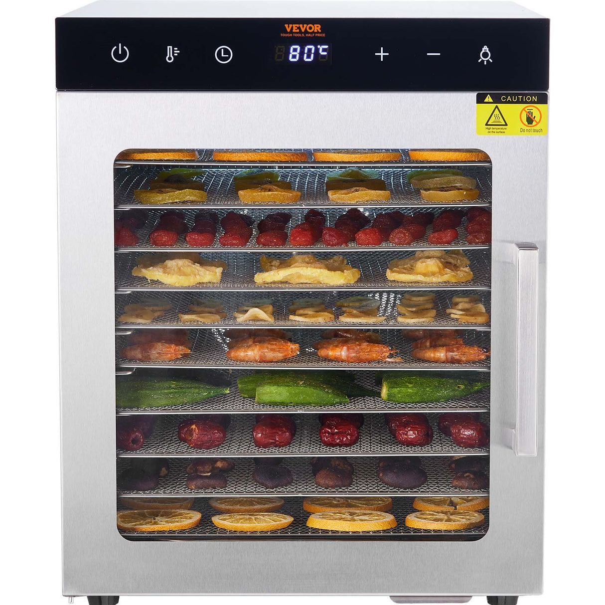 10 Trays Food Dehydrator Machine Stainless Steel 800W Jerky Fruit Drying
