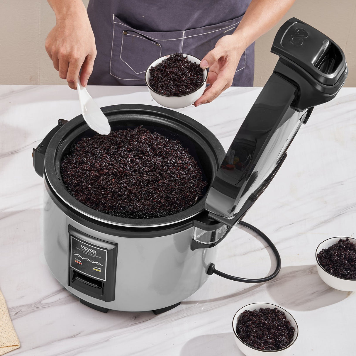 Commercial Rice Cooker, 45-Cup Rice Cooker, 9 Liter Large Rice Cooker and Warmer with Nonstick Inner Pot, Fast Cooking and 12-Hour Keep Warm, with Rice Cup and Paddle, for Restaurant