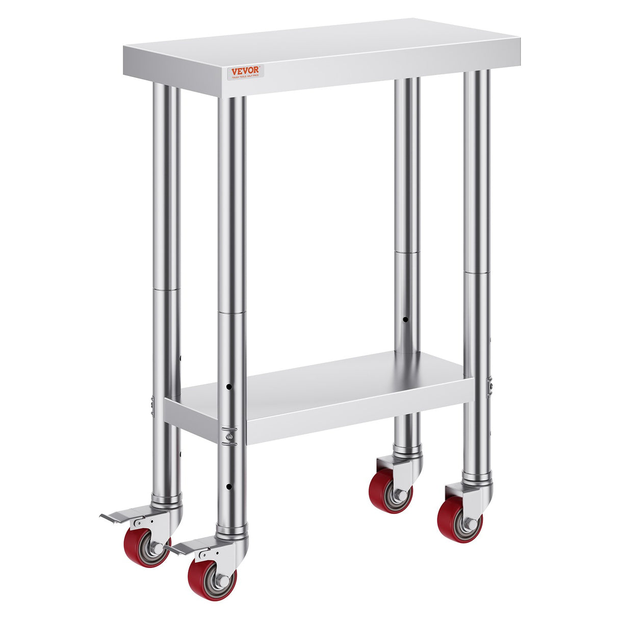 Stainless Steel Work Table with Wheels 24 x 12 x 32 Inch Prep Table with 4 Casters Heavy Duty Work Table for Commercial Kitchen Restaurant Business