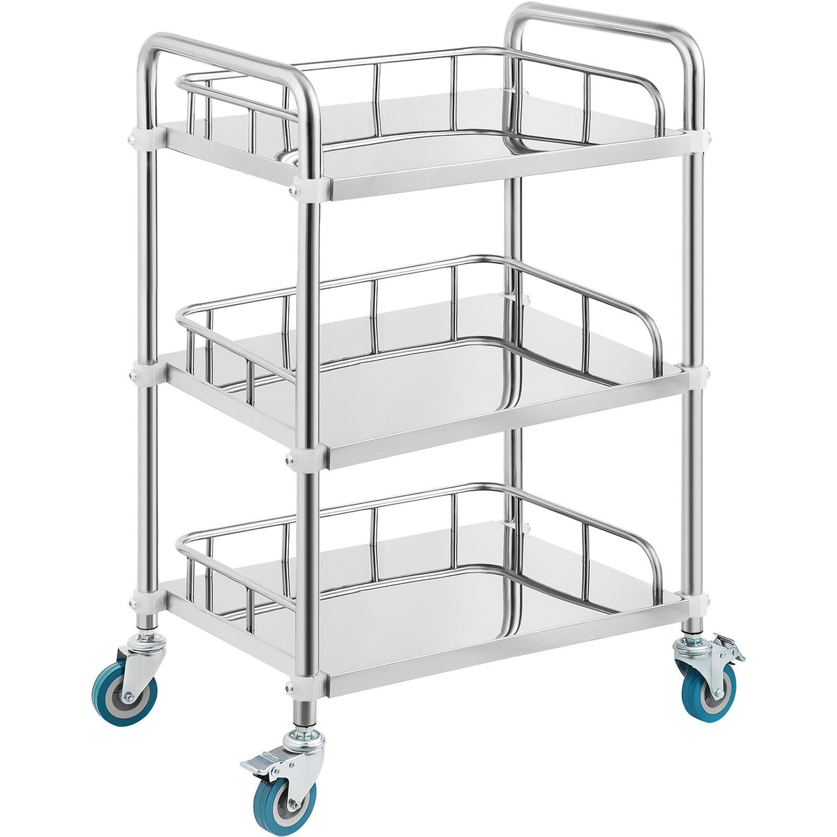 VEVOR Lab Rolling Cart, 3-Shelf Stainless Steel Rolling Cart, Lab Serving Cart with Swivel Casters, Dental Utility Cart for Clinic, Lab, Hospital, Salon, 26.38"x15.55"x34.13"