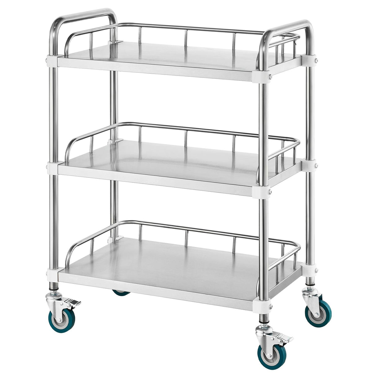 VEVOR Lab Rolling Cart, 3-Shelf Stainless Steel Rolling Cart, Lab Serving Cart with Swivel Casters, Dental Utility Cart for Clinic, Lab, Hospital, Salon, 26.38"x15.55"x34.13"