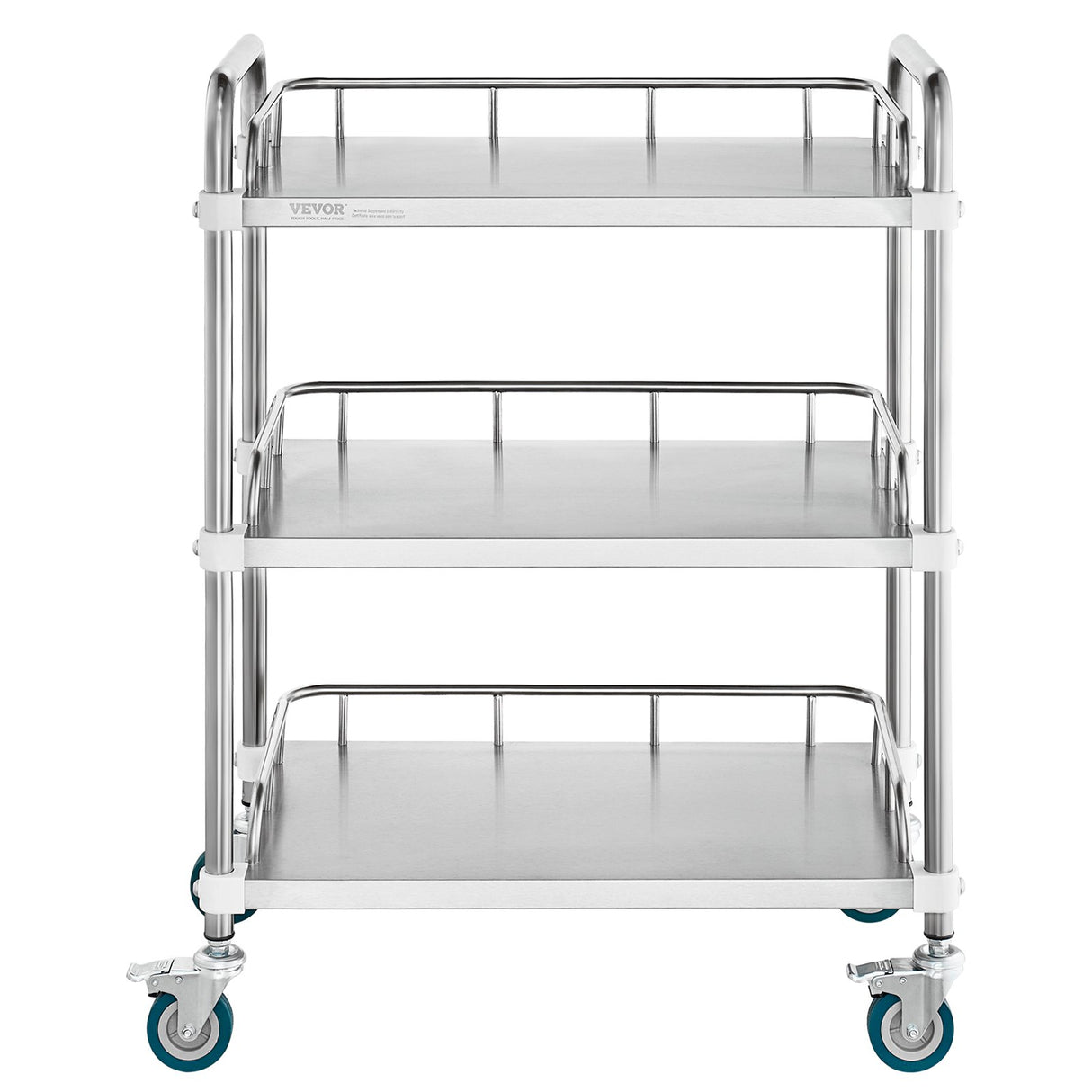 VEVOR Lab Rolling Cart, 3-Shelf Stainless Steel Rolling Cart, Lab Serving Cart with Swivel Casters, Dental Utility Cart for Clinic, Lab, Hospital, Salon, 26.38"x15.55"x34.13"