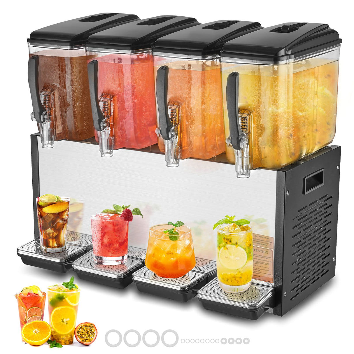 VEVOR Commercial Beverage Dispenser, 4 Tanks 12 L Per Tank Juice Dispenser, 510W Stainless Steel Ice Tea Drink Machine with 7℃-12℃ Cooling Temperature, for Cold Drink Restaurant Bar Party
