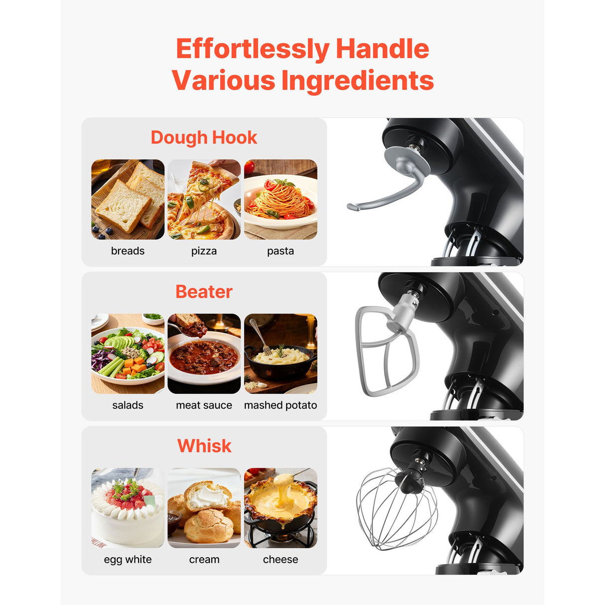 Stand Mixer 5.68 L Electric Dough Mixer 1100W 6 + P Speeds Food Beater
