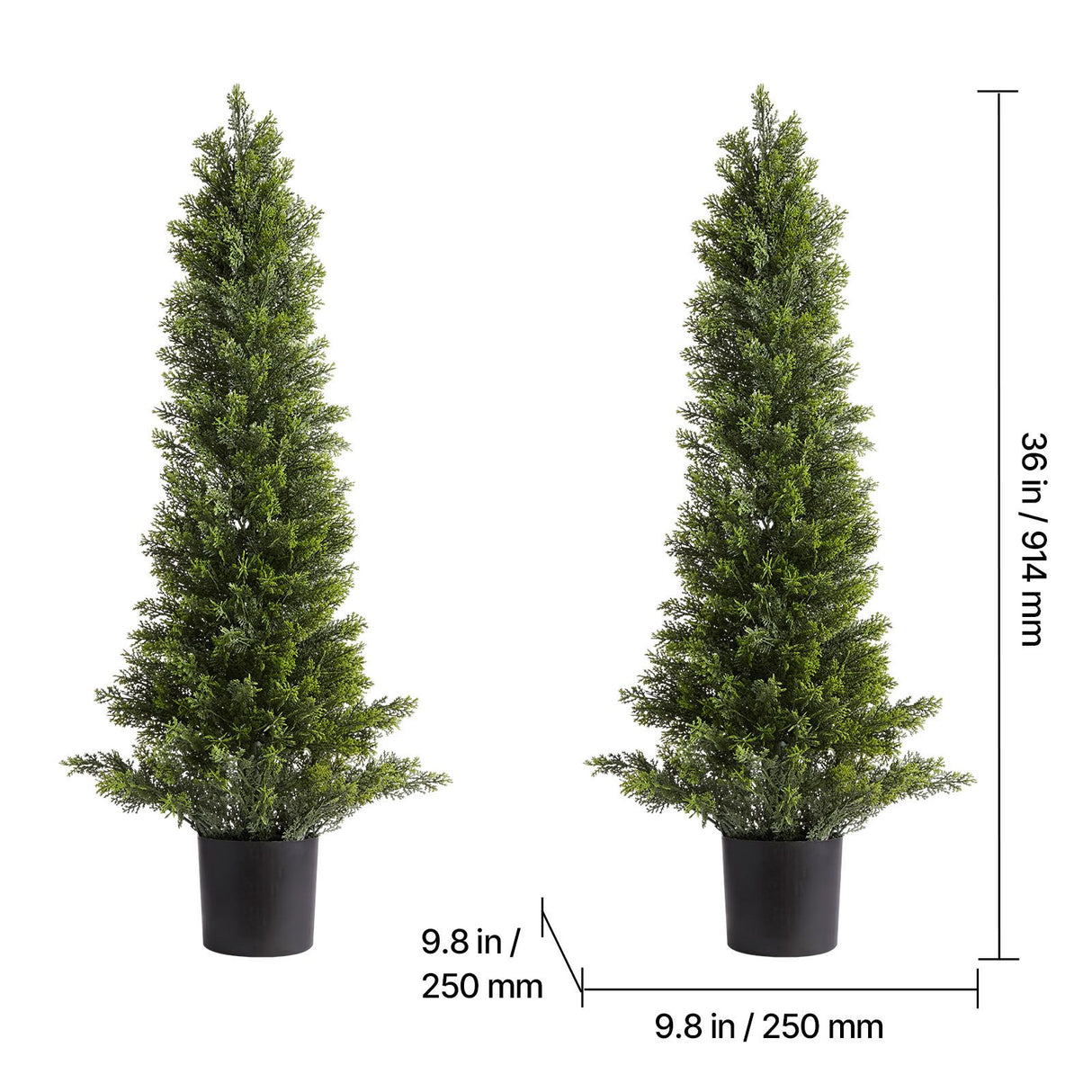 Artificial Topiary Cedar Trees, 2 Set 914mm Faux Pine Shrubs Plants, Fake Silk Tree Look Real, Easy Assembly for Decor Front Porch Outdoor Patio Garden Balcony Backyard Indoor Office