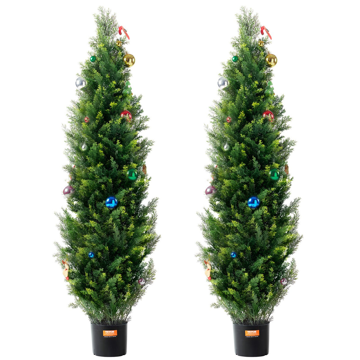 2 Pack 5' Artificial Cedar Topiary Tree Faux Plant UV Decor In/Outdoor