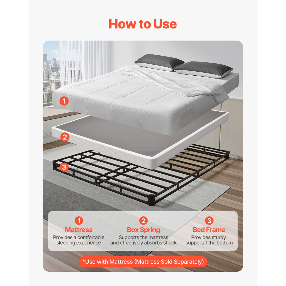 Box Spring, Queen Size Bed Frame with Washable Fabric Cloth, Heavy Duty Metal Frame for Queen Bed, 102 mm Mattress Foundation, 1587.57 kg Max Weight Capacity, Easy Assembly, 2010 x 1510 x 102 mm