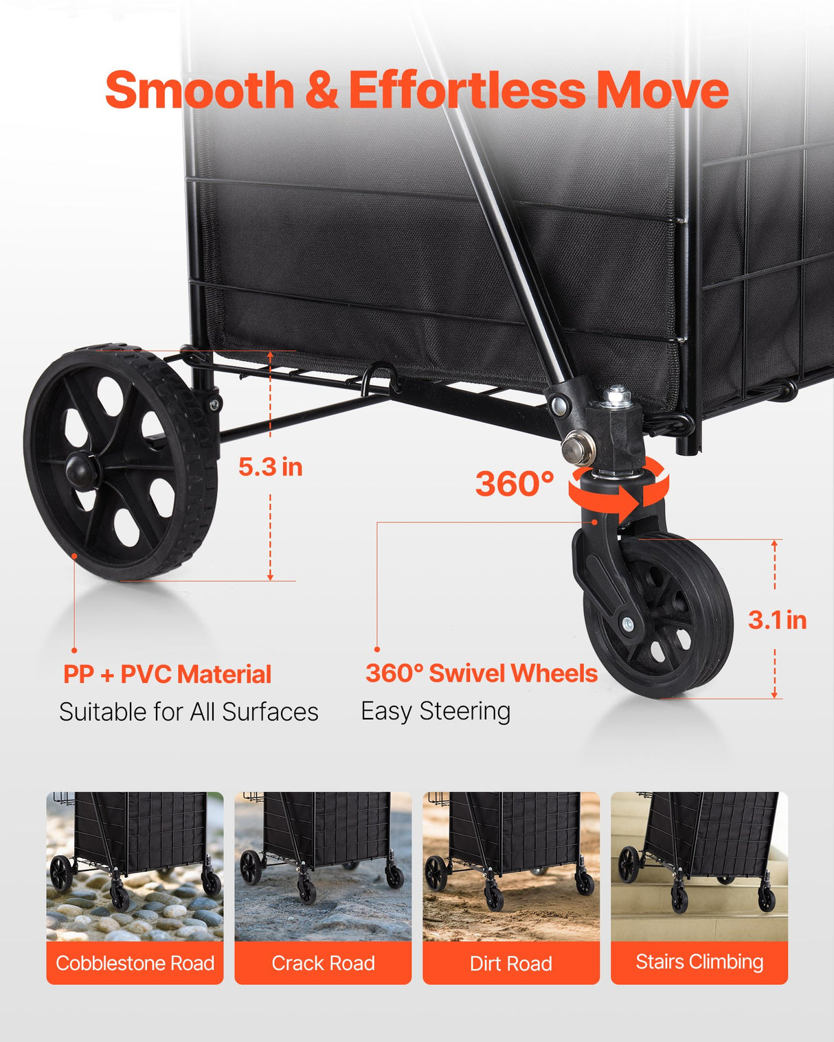 Shopping Cart, Folding Grocery Utility Cart with Dual Baskets, Waterproof Liner & Wheels, 45 KG Large Load Capacity, Heavy Duty Laundry Basket for Laundry, Shopping, Camping, Grocery, Luggage