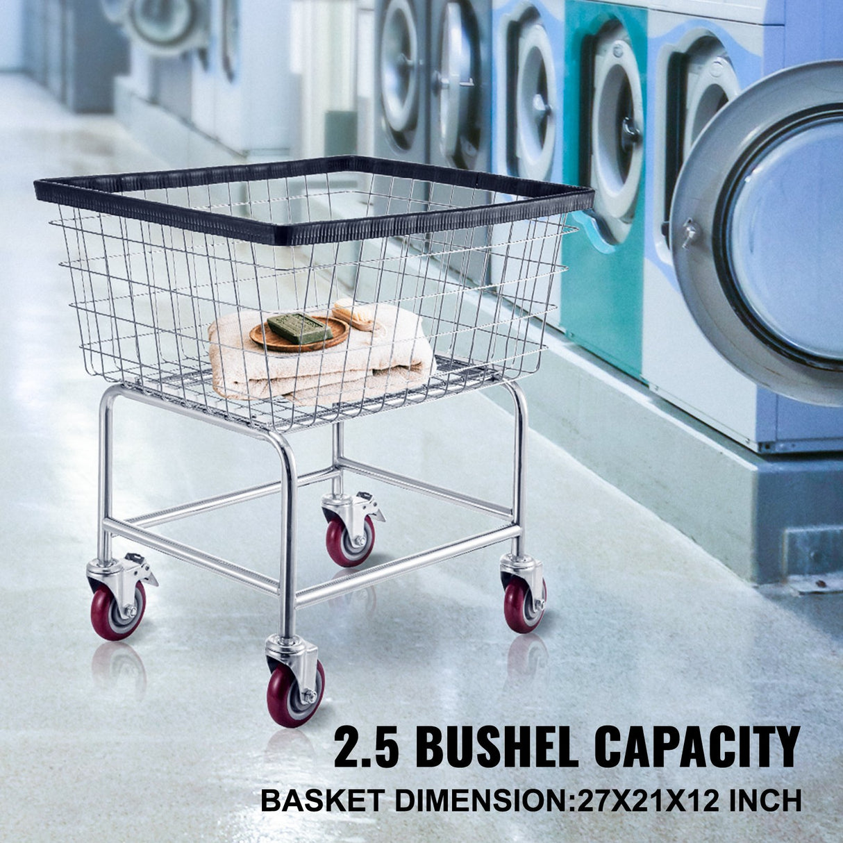 Wire Laundry Cart Wire Laundry Basket 2.8 Bushel Heavy Duty w/ 4'' Wheels