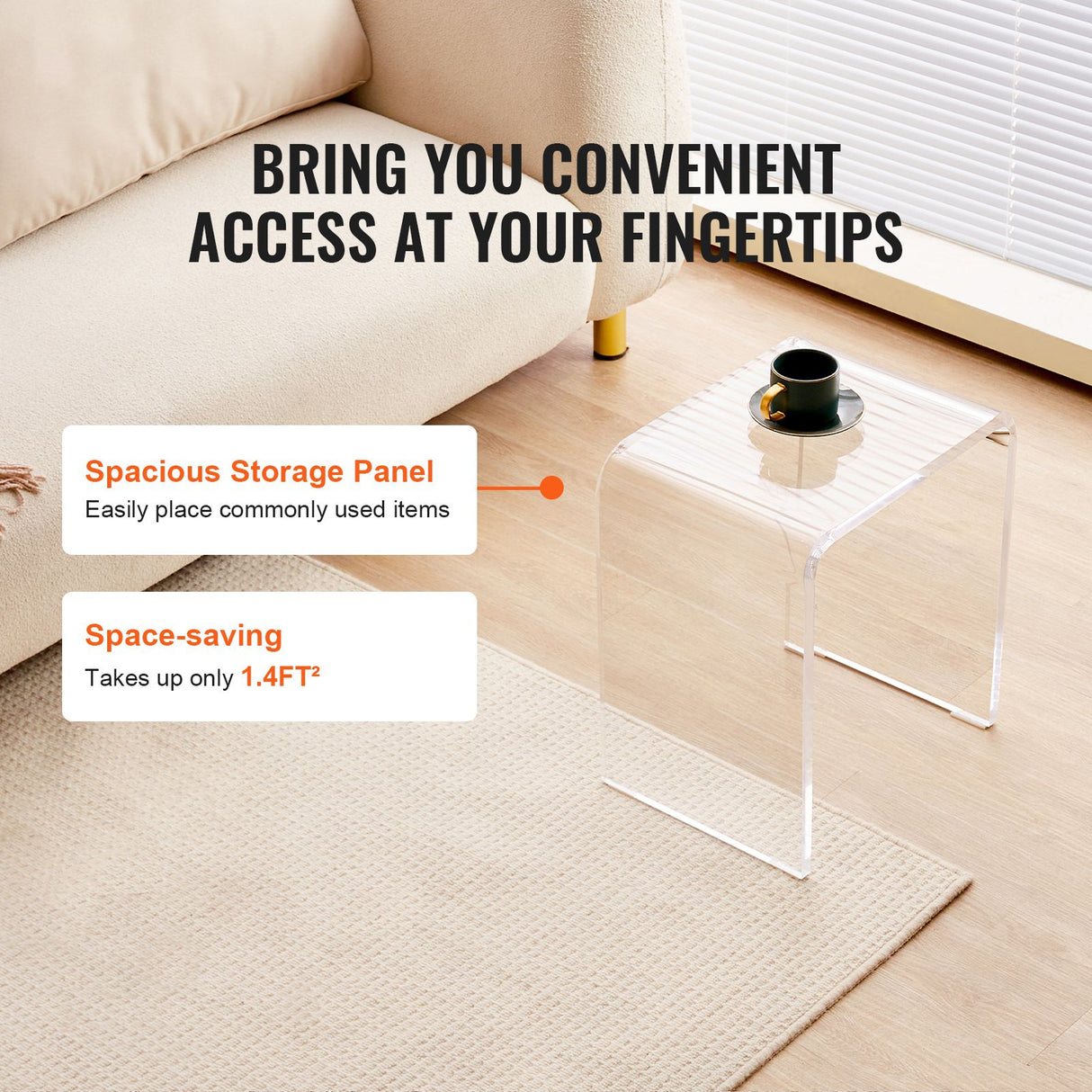 Acrylic Clear End Table, C-Shaped Lucite Side Table