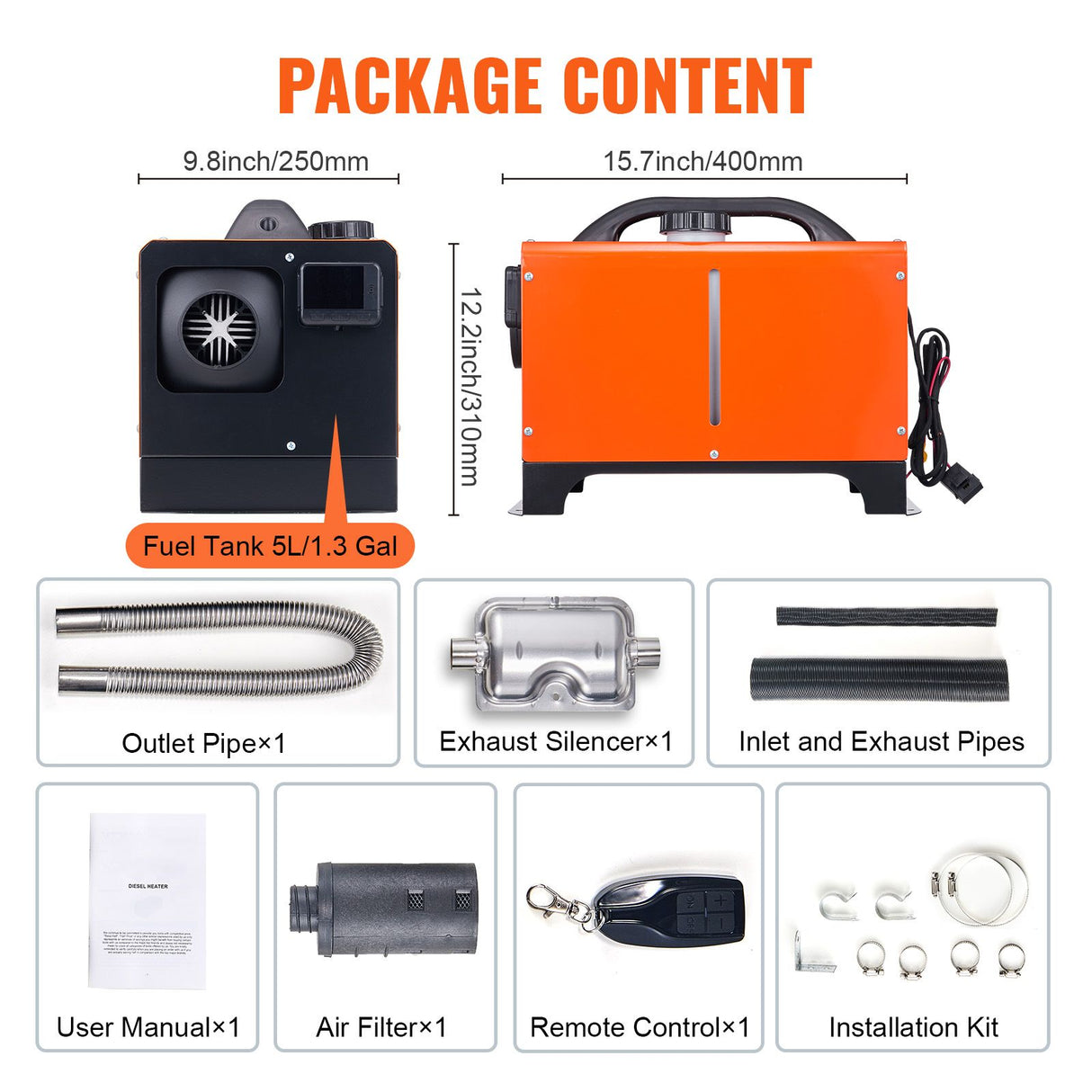 Diesel Air Heater, 12V 5KW All-on-one Diesel Heater with Remote Control and LCD Display, 5L Fuel Tank Portable Diesel Parking Heater, Rapid Heating for RV Trailer Camper Van Boat