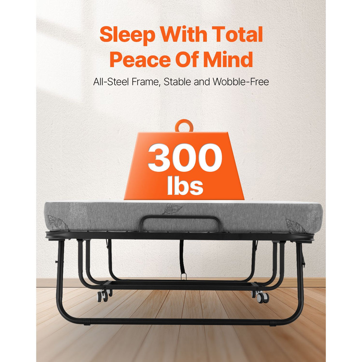 Rollaway Bed, 96.5 cm x 190 cm Folding Bed with 10 cm Mattress, Twin Size Foldable Bed with Sturdy Metal Frame & Memory Foam Mattress, Portable Roll Away Bed with Mattress, for Adults, Guest