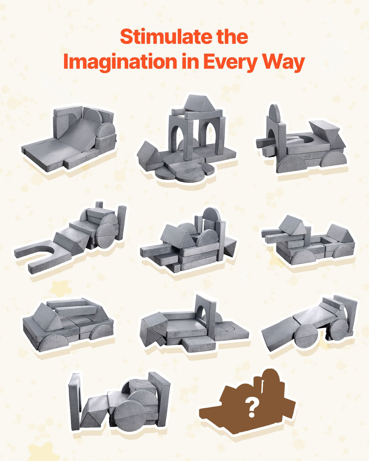 VEVOR Modular Kids Play Couch, Sectional Toddler Sofa with Armrests, 28D Sponge & Short Pile, Convertible Kids Modular Couch DIY Creative Combination for Playroom, Bedroom, Living Room, 14 Pcs, Gray