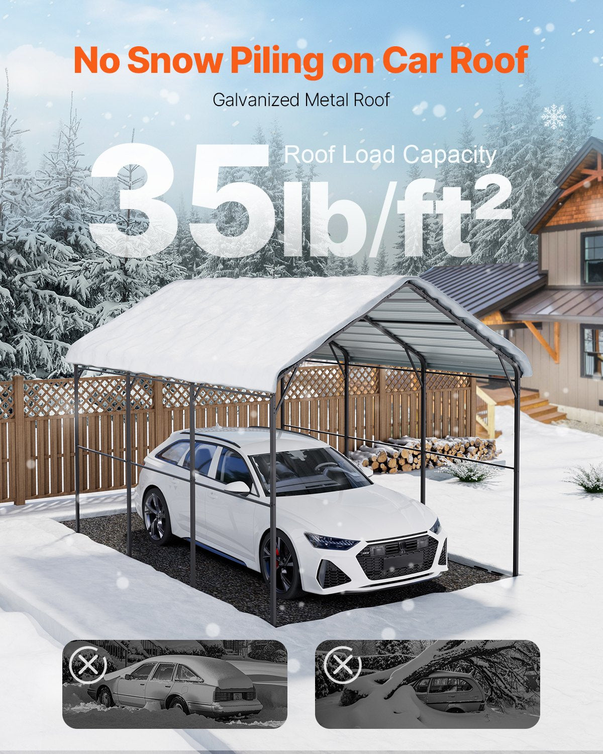 VEVOR Heavy Duty Metal Carport, 10' x 15' Outdoor Carport with Galvanized Steel Frame & Roof, Car Tent Garage Shade with Removable Sidewalls, Multi-Use Car Shelter for Pickup, Boat, Car & Tractors