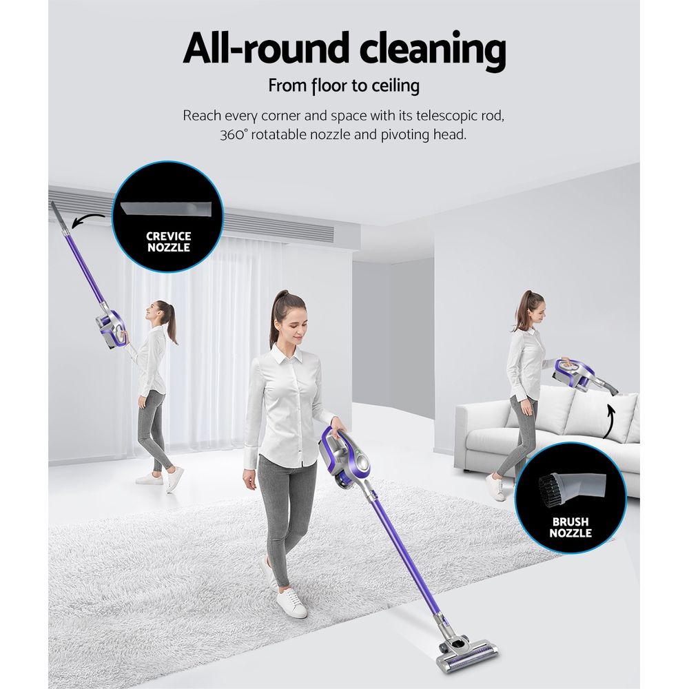 Devanti Stick Vacuum Cleaner Cordless HEPA Filter Purple 150W
