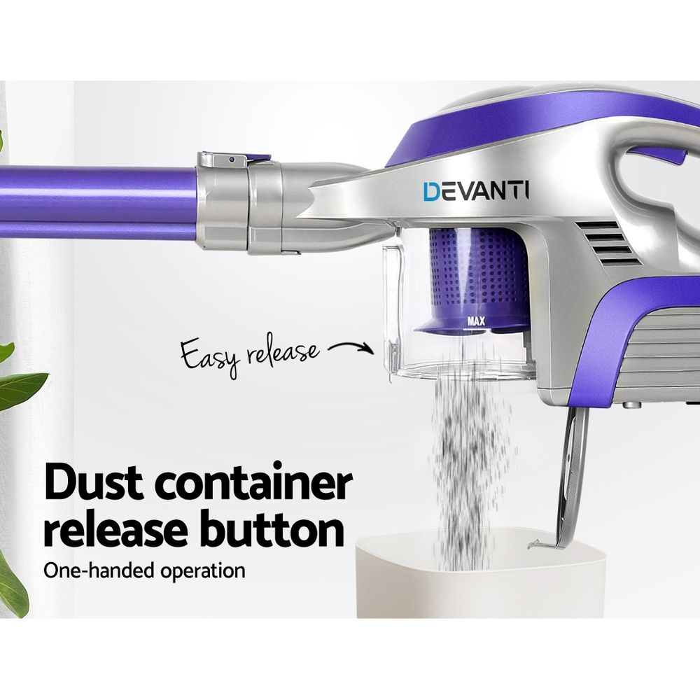 Devanti Stick Vacuum Cleaner Cordless HEPA Filter Purple 150W