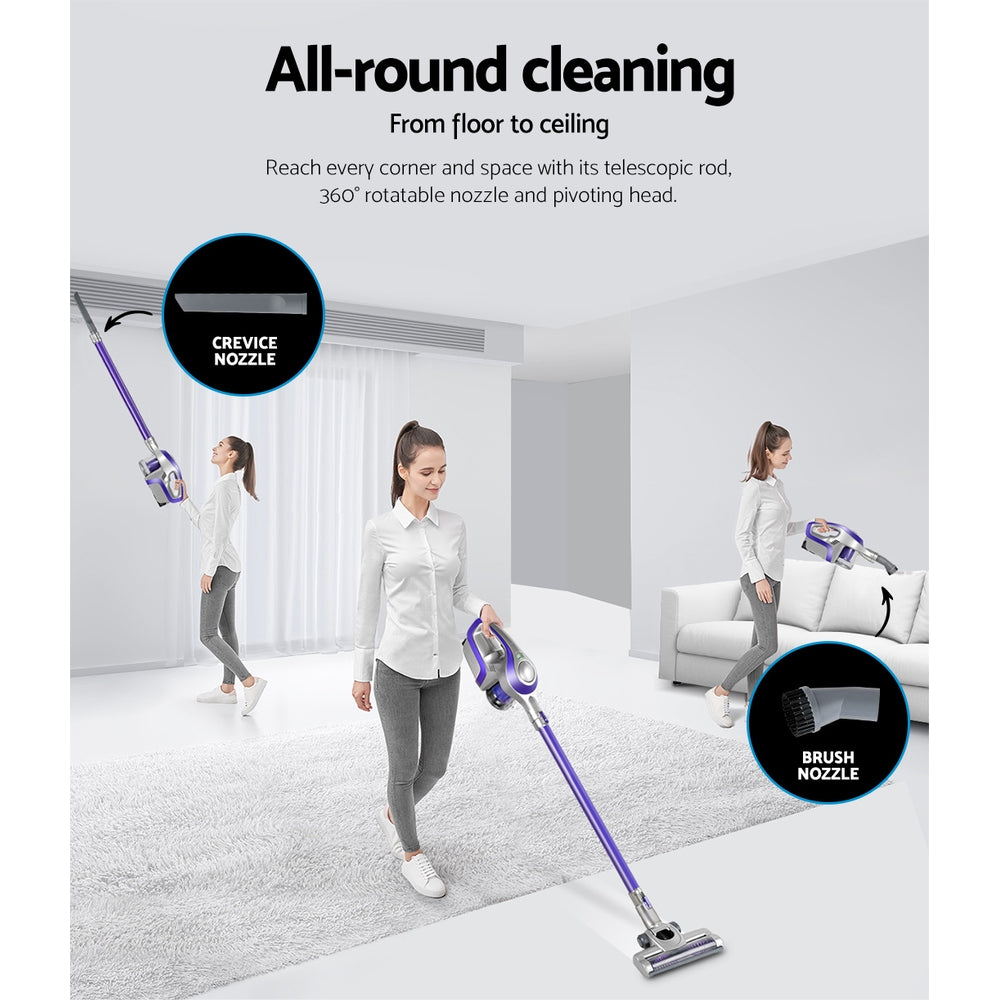 Devanti Stick Vacuum Cleaner Cordless HEPA Filter Purple 150W