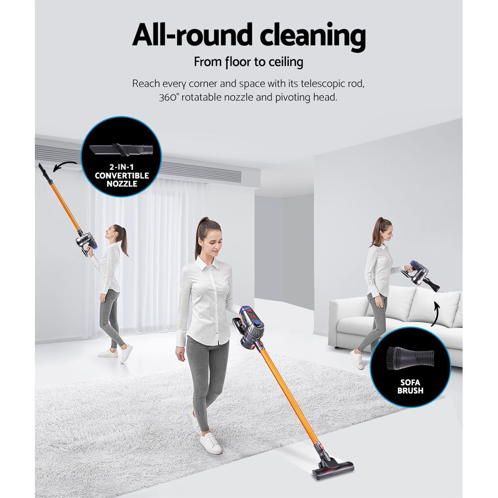 Devanti Stick Vacuum Cleaner Cordless HEPA Filter Gold 150W