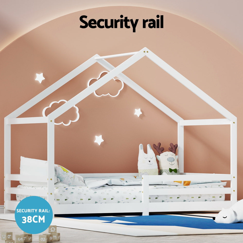 Aria Bed Frame Wooden Kids Single House Frame White AMOS