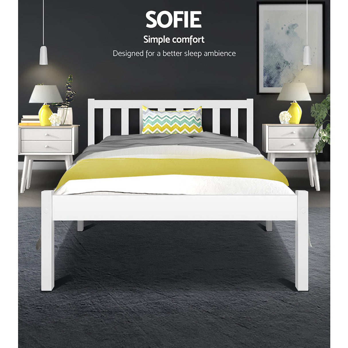Sofie White Pine Bed Frame - King Single Size