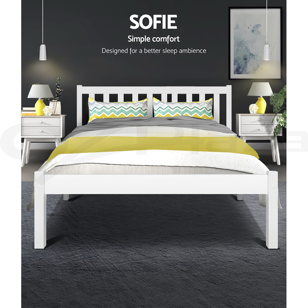 Sofie White Bed Frame Queen Size