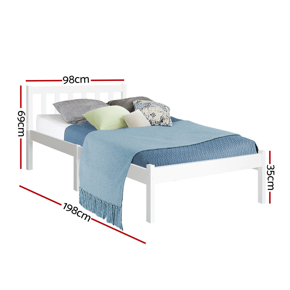 Single Wooden Bed Frame - White