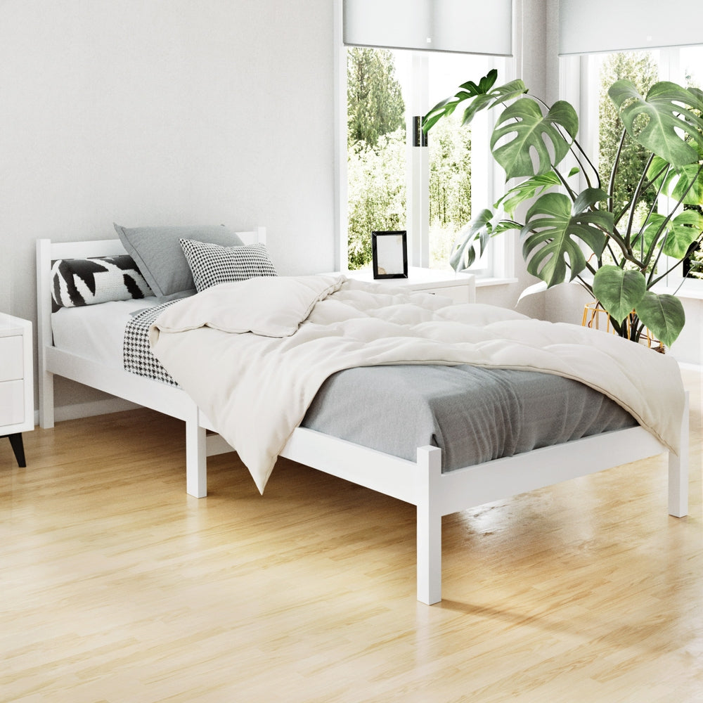 Single Wooden Bed Frame - White