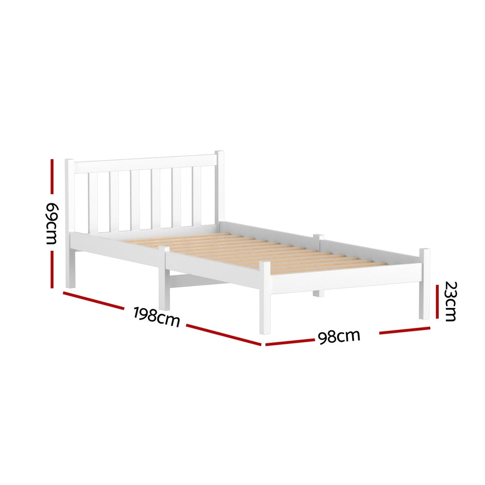 Single Wooden Bed Frame - White