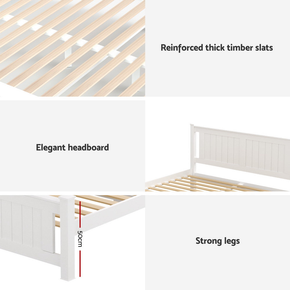 Artiss Bed Frame Double Size Wooden Platform with 2 Storage Drawers White RIO