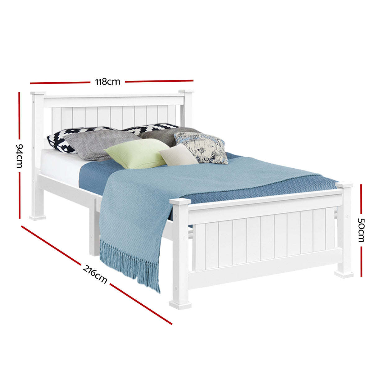Bed Frame King Single Size Wooden White JADE