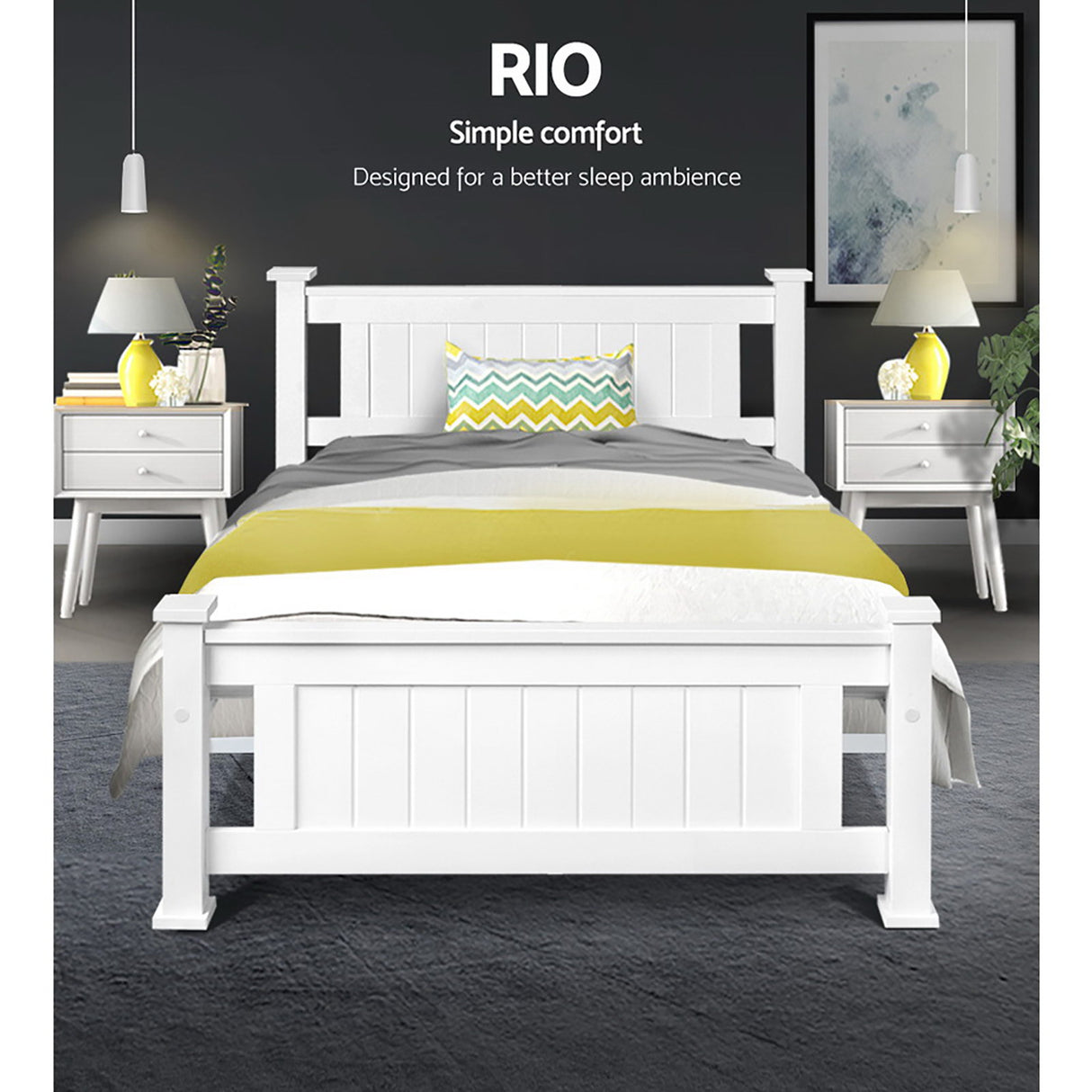 Bed Frame King Single Size Wooden White JADE