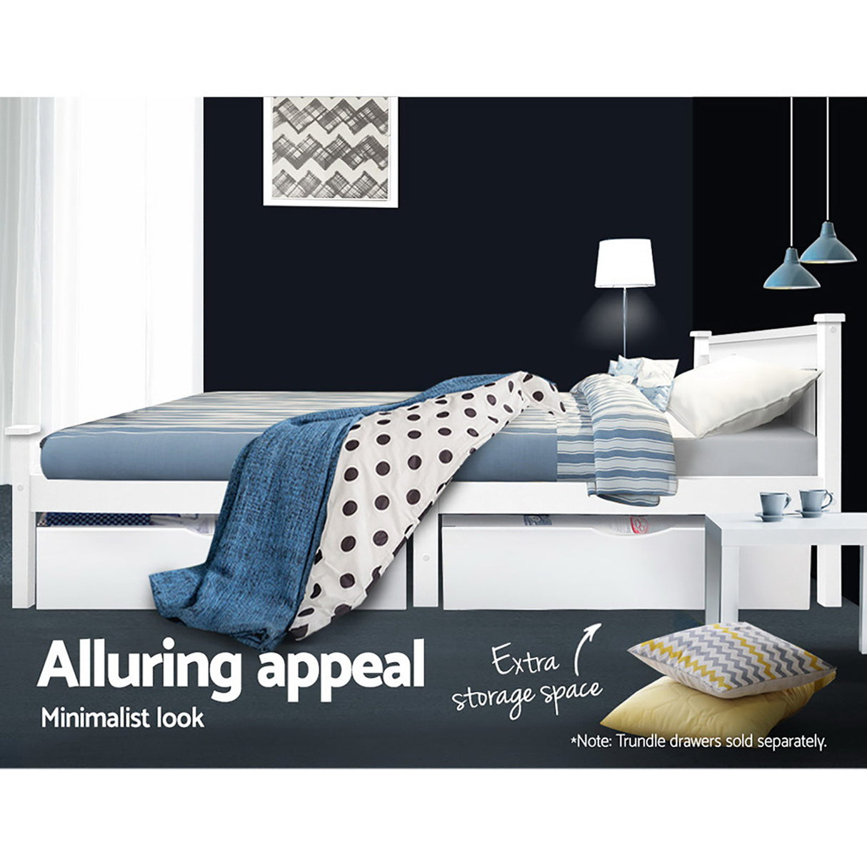 Bed Frame King Single Size Wooden White JADE