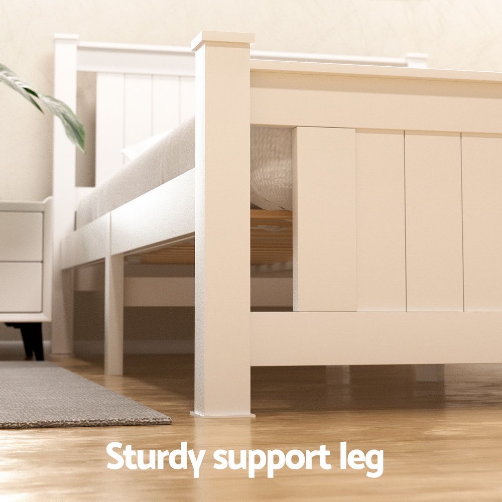 Artiss Bed Frame King Single Size Wooden Platform with 2 Storage Drawers White RIO