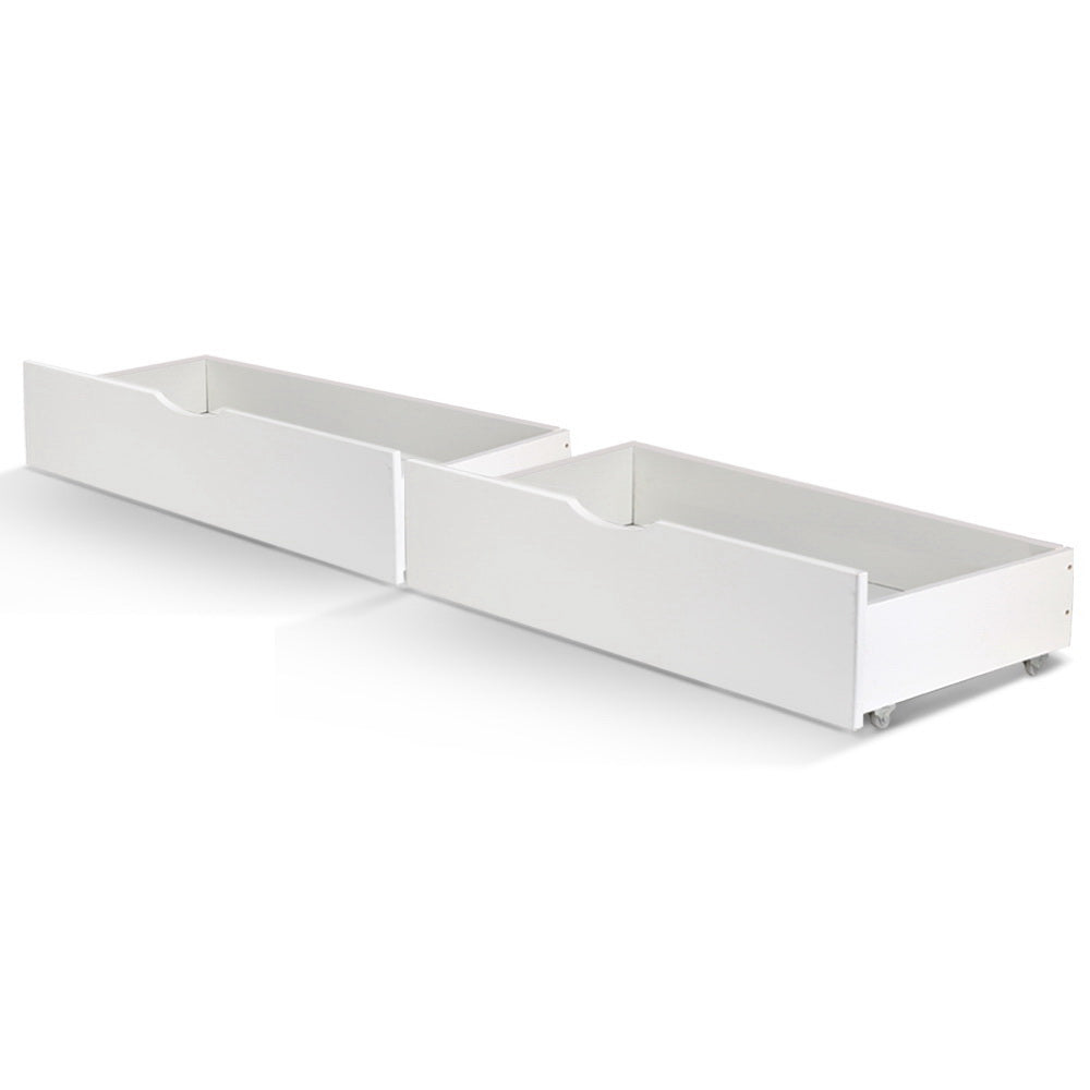 Set of 2 Single Size Wooden Trundle Drawers - White